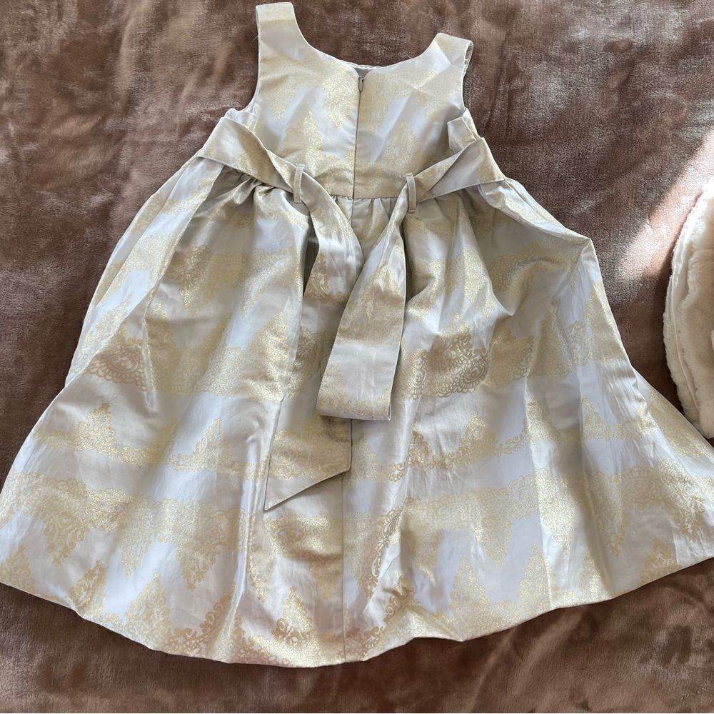 Monsoon Little Girls Damask Occasion Dress Puffy Silver/Gray and Gold Size 7/8 - Picture 15 of 15
